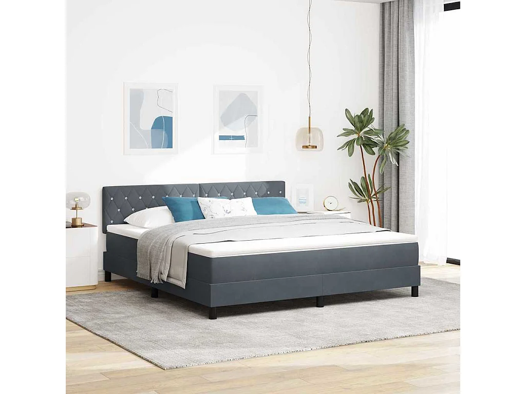 Cama Box com colchão Cinzento escuro 180 x 200 cm Veludo