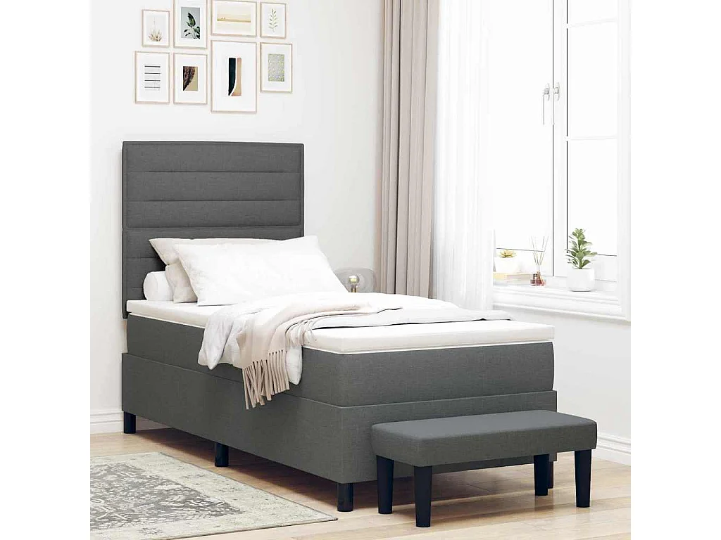 Cadre de lit avec matelas Gris foncé 90 x 200 cm tissu