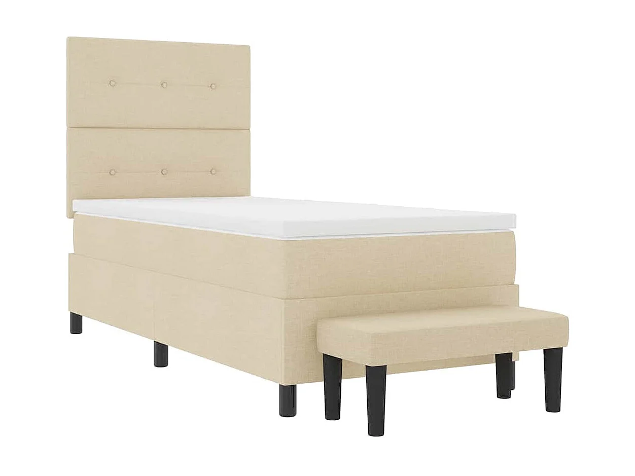 Cama tipo Box Spring con colchón Crema 90 x 200 cm tela