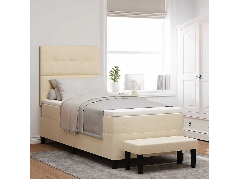 Cama tipo Box Spring con colchón Crema 90 x 200 cm tela