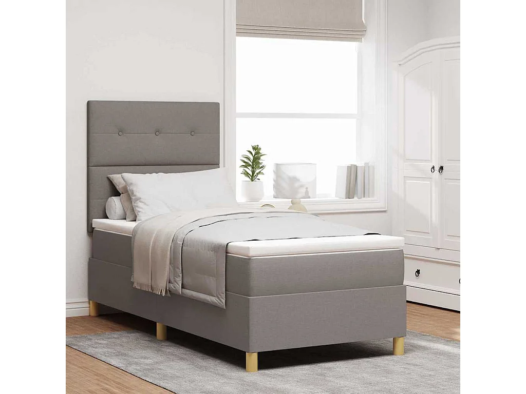 Cama tipo Box Spring con cabecera Taupé 100 x 200 cm tela