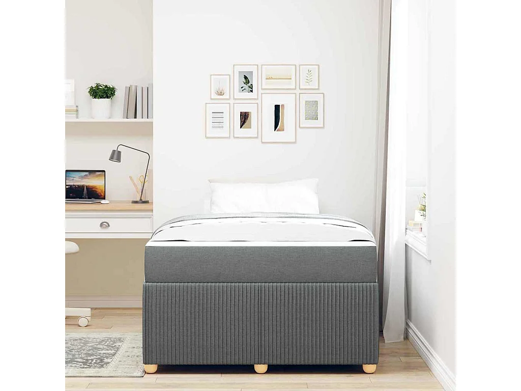 Cadre de lit avec matelas Gris foncé 120 x 190 cm tissu