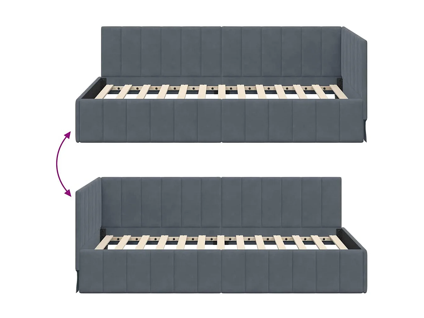 Estructura de cama en esquina Gris oscuro 90 x 190 cm