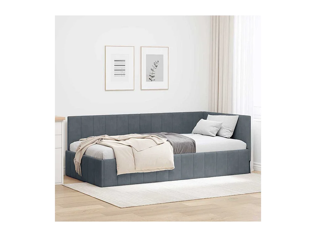 Estructura de cama en esquina Gris oscuro 90 x 190 cm