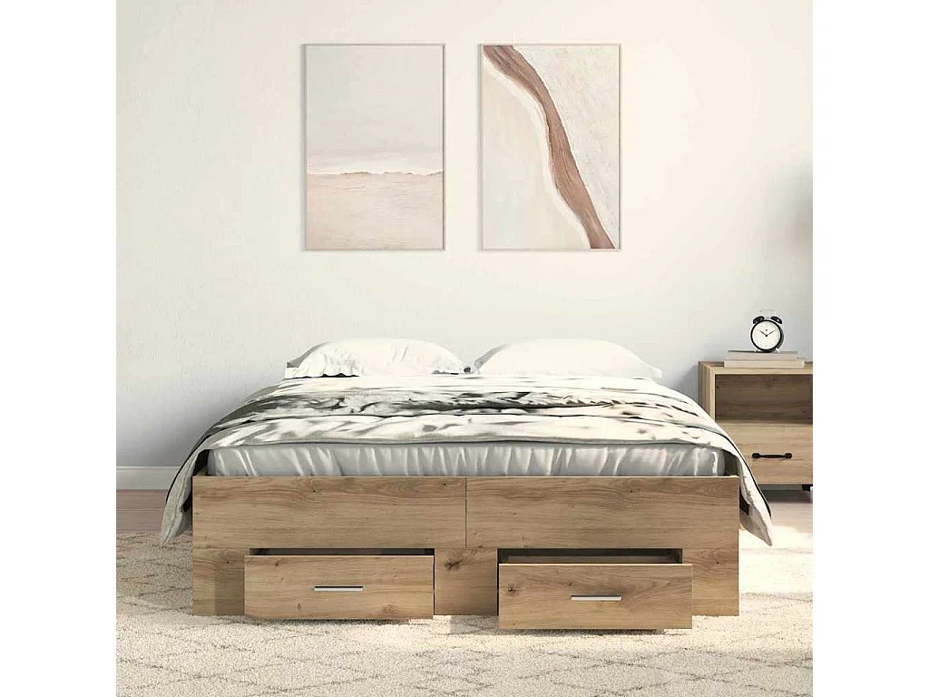 Cadre de lit avec tiroirs chêne artisanal 120 x 190 cm