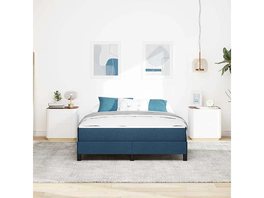 Cadre de lit avec matelas Bleu 160 x 200 cm tissu