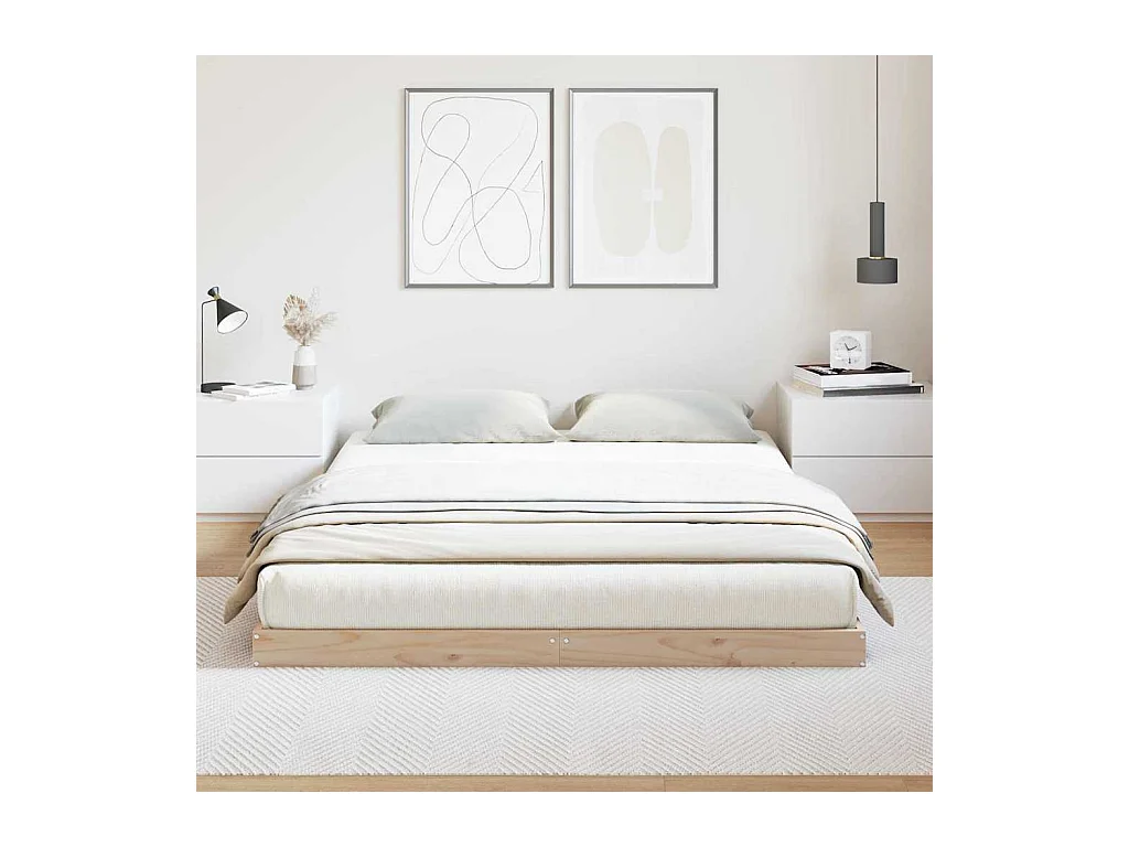 Cadre de lit surélevé Naturel 160 x 220 cm Bois de pin massif