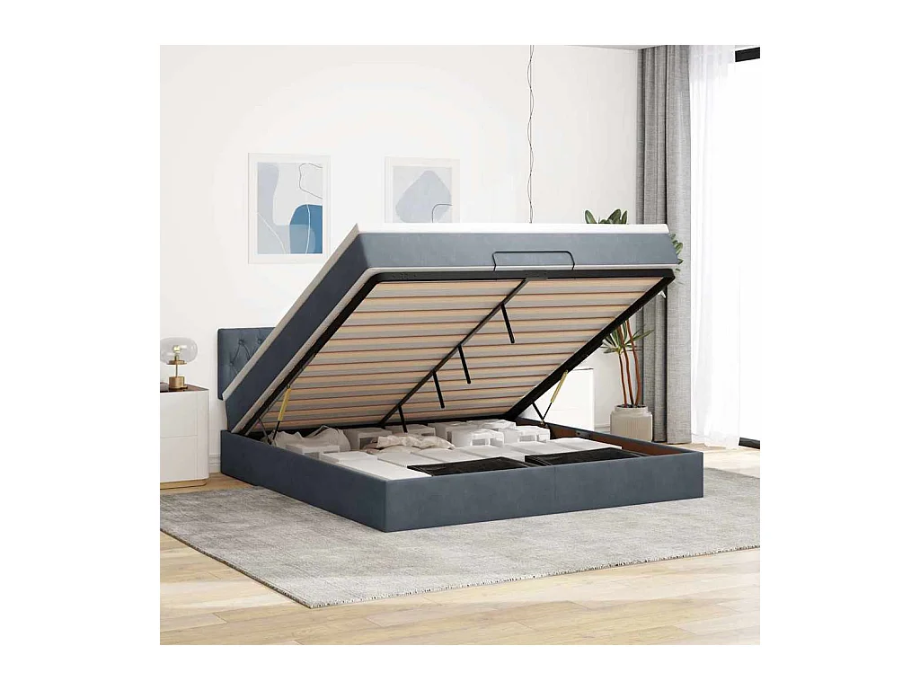 Estructura cama otomana con colchón gris oscuro 160x200 cm