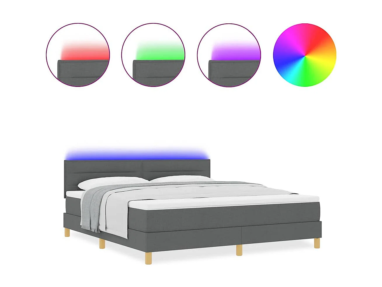 Cadre de lit avec matelas Gris foncé 180 x 200 cm tissu