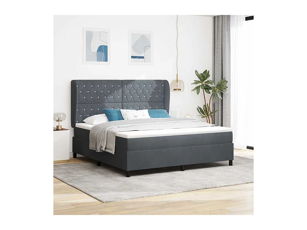 Cadre de lit avec matelas Gris foncé 180 x 200 cm Velours