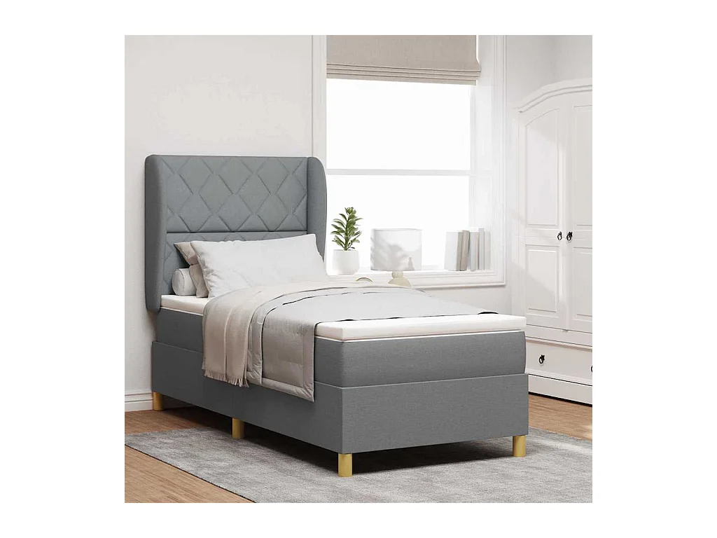 Boxspringbed met matras Donkergrijs 90x190 cm Stof Lichtgrijs