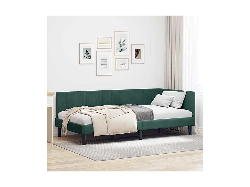 Cadre de lit d'angle Vert foncé 90 x 190 cm Velours