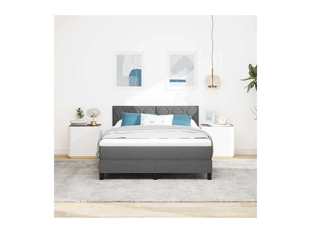 Cama tipo Box Spring con colchón Gris oscuro 140 x 200 cm tela