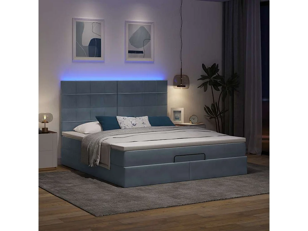 Cadre de lit ottoman avec matelas gris foncé 160x200cm velours