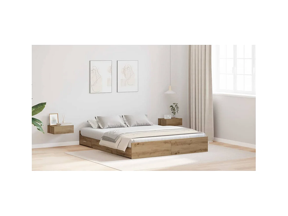 Cama con almacenamiento con cabecera Roble artisan 135 x 190 cm