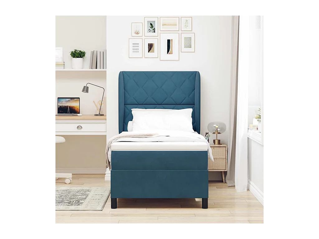 Cadre de lit avec matelas Bleu foncé 90 x 200 cm Velours