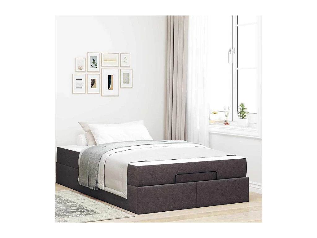 Cadre de lit avec matelas Marron foncé 120 x 190 cm tissu