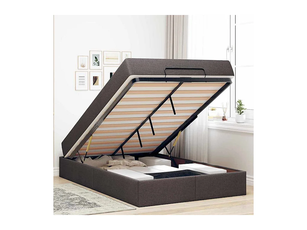 Cadre de lit avec matelas Marron foncé 120 x 190 cm tissu