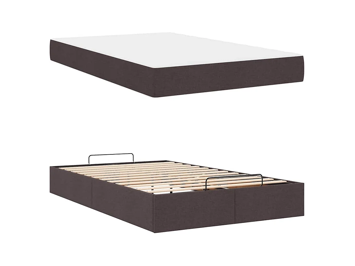 Cadre de lit avec matelas Marron foncé 120 x 190 cm tissu