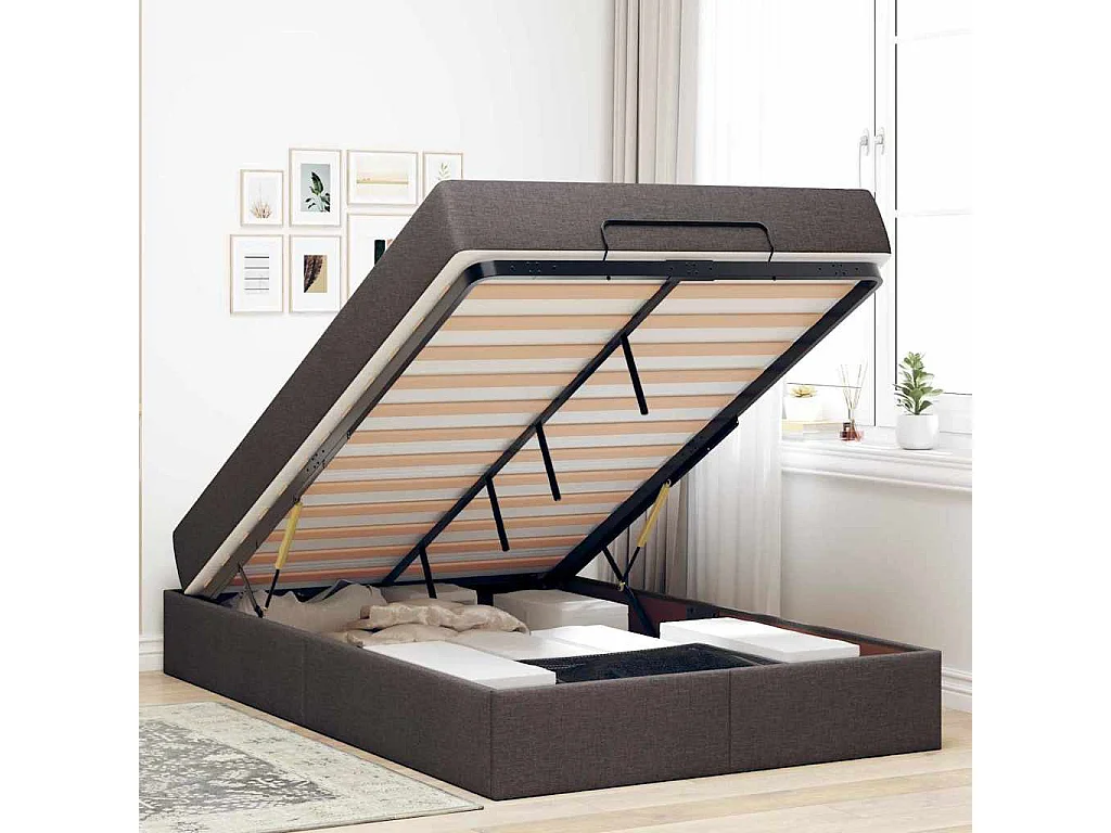 Estructura de cama con colchón Marrón oscuro 120 x 190 cm tela