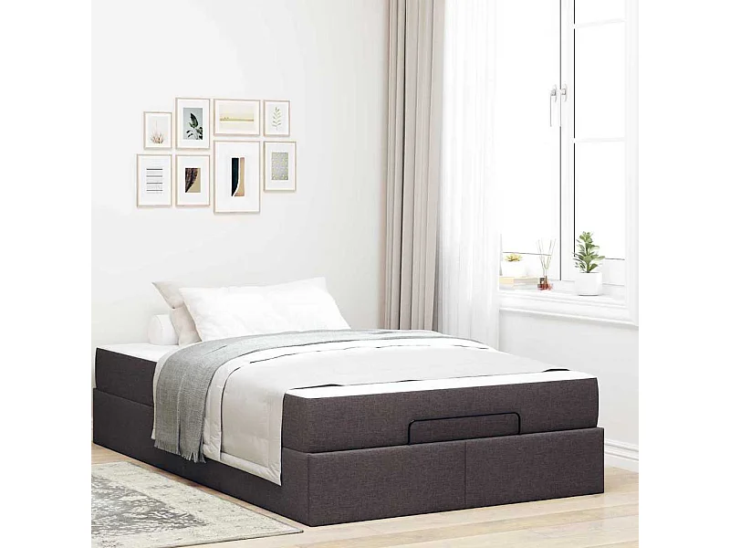 Estructura de cama con colchón Marrón oscuro 120 x 190 cm tela