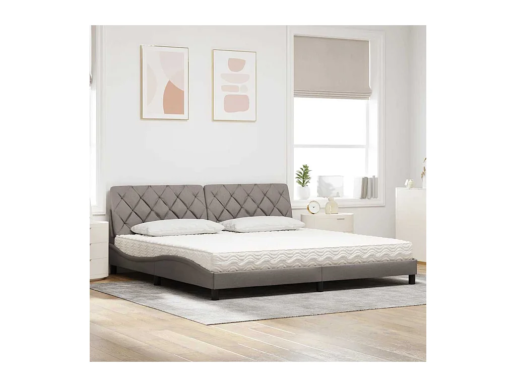 Cadre de lit avec matelas taupe 200x200 cm tissu