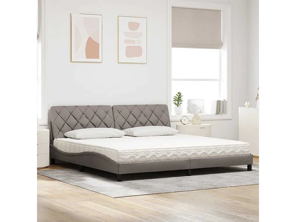 Cadre de lit avec matelas taupe 200x200 cm tissu