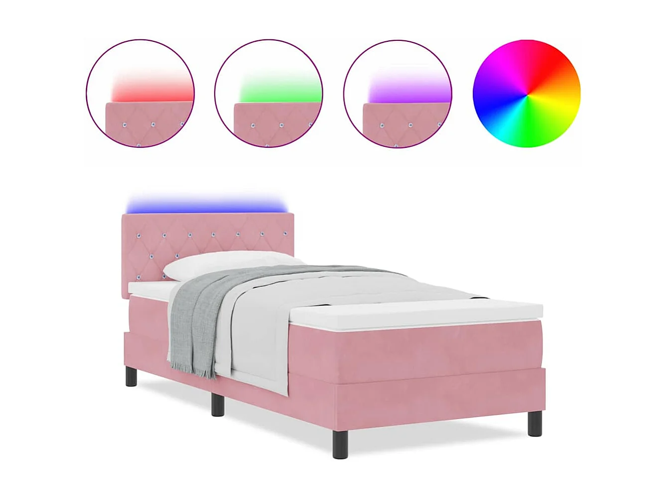 Cadre de lit avec matelas Rose 90 x 190 cm Velours