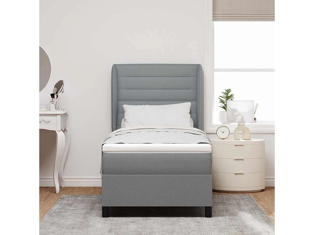 Cadre de lit avec matelas Gris clair 80 x 200 cm tissu