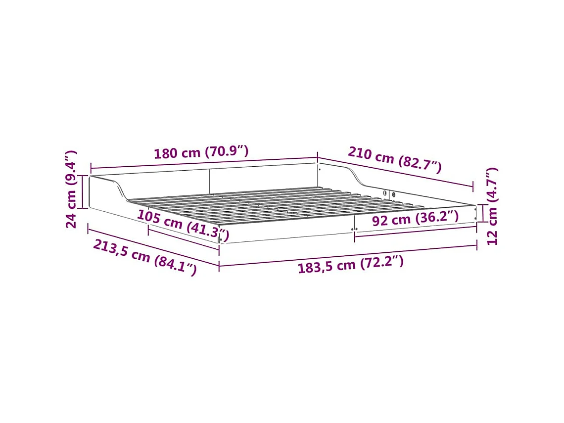 Estrutura da Cama Castanho 180 x 210 cm Madeira de pinho maciça