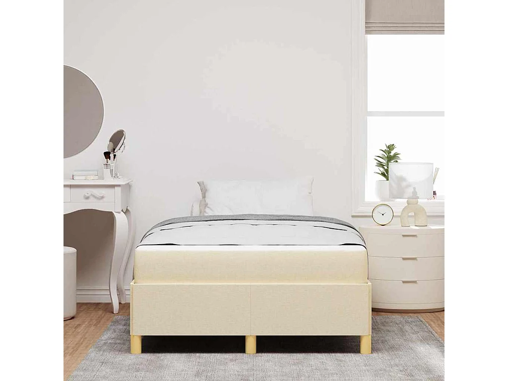 Cama tipo Box Spring Blanco y Crema 120 x 190 cm Poliéster