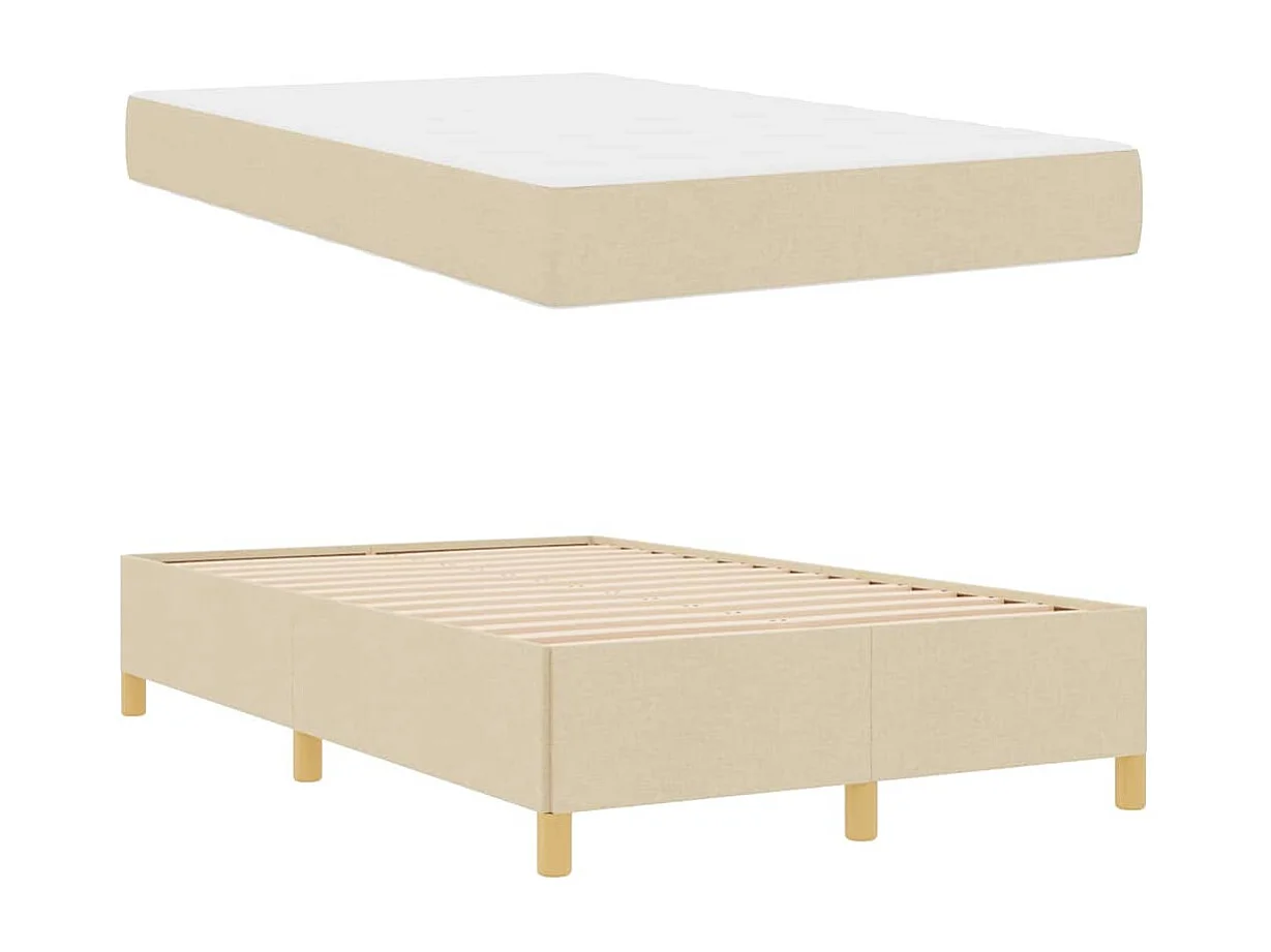 Cama tipo Box Spring Blanco y Crema 120 x 190 cm Poliéster