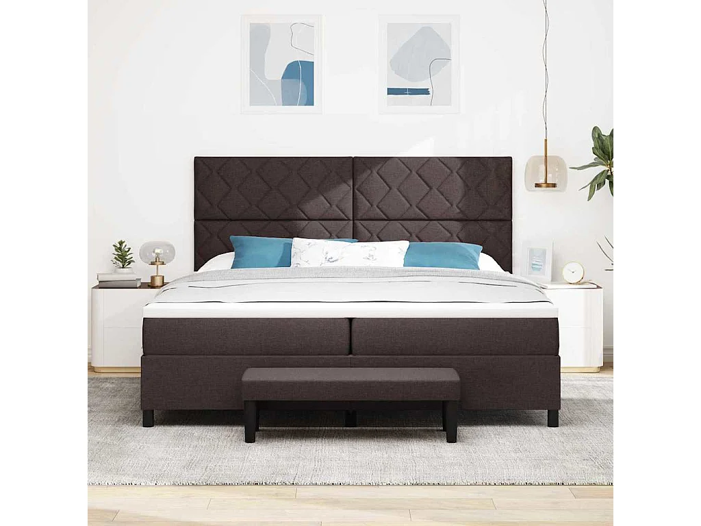 Cama tipo Box Spring Marrón Oscuro 200 x 200 cm tela
