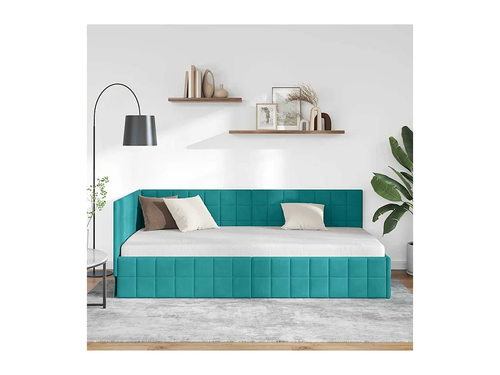 met hoofdeinde Turquoise 100 x 200 cm Fluweel