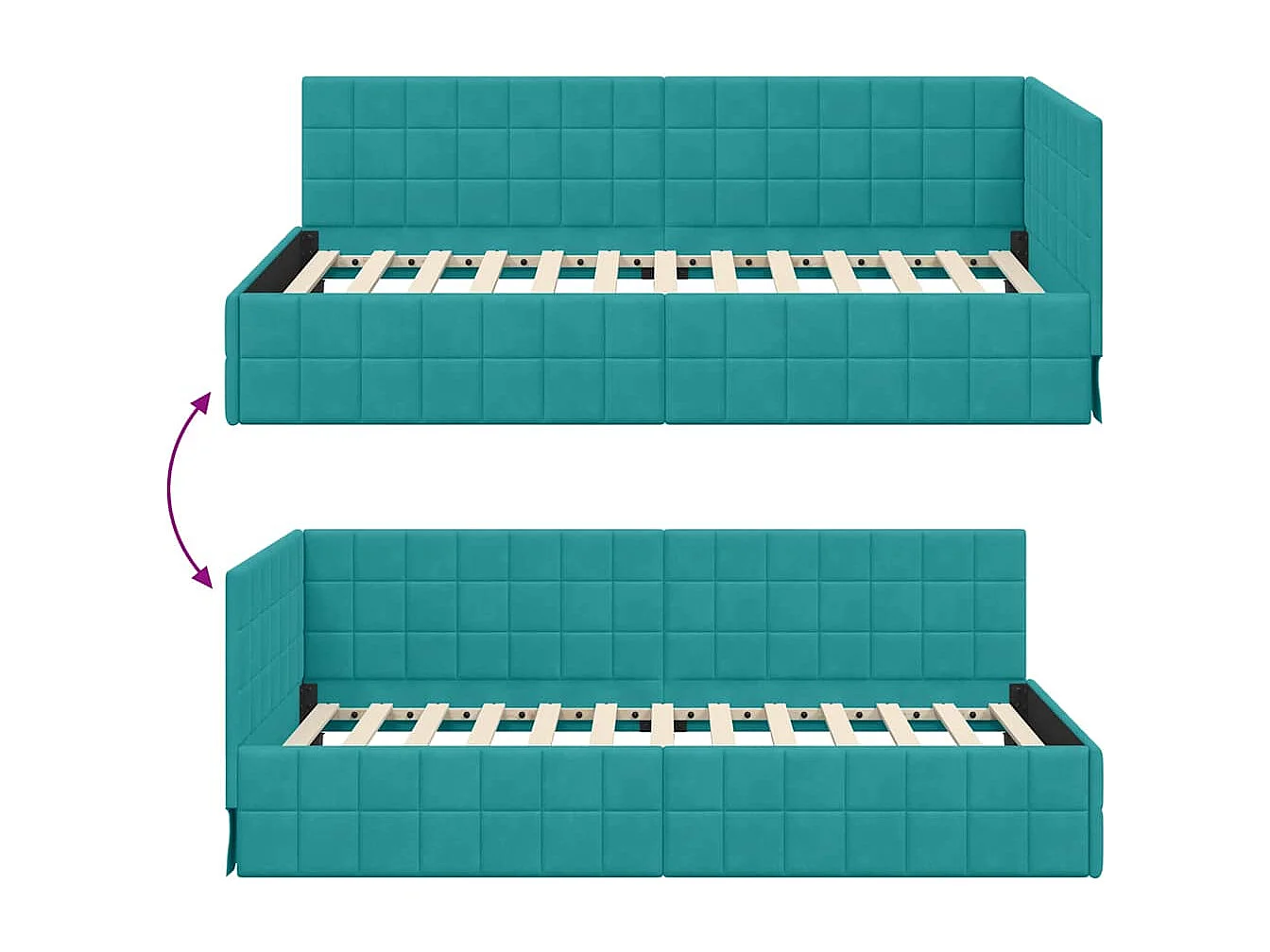 Cadre de lit d'angle Turquoise 100 x 200 cm Velours
