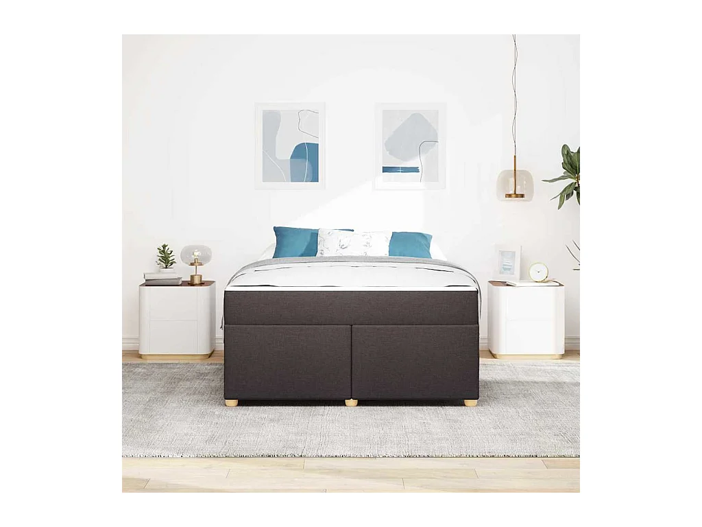 Estructura de cama con colchón Marrón oscuro 140 x 200 cm tela