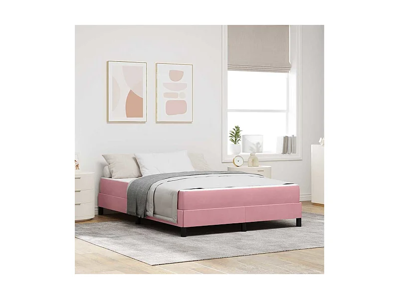 Cama box spring con colchón Rosa 140 x 200 cm Terciopelo