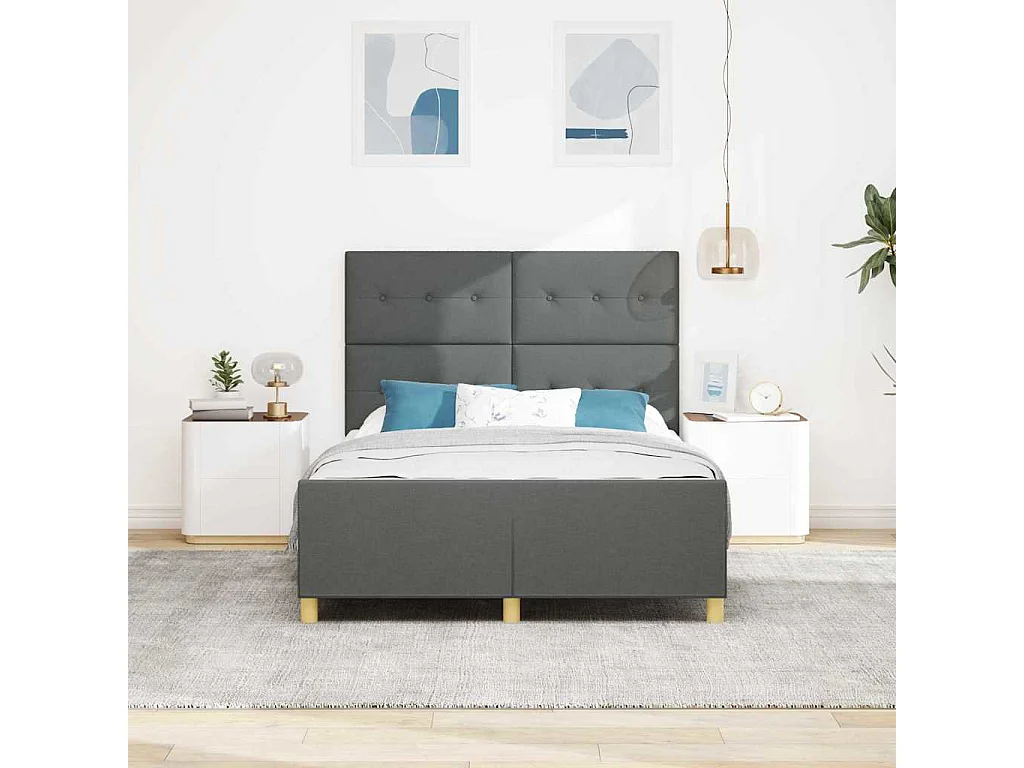 Estructura de cama con cabecera Gris oscuro 160 x 200 cm tela