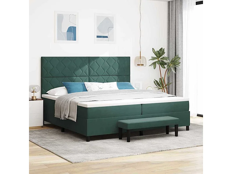 Cadre de lit avec matelas Vert foncé 200 x 200 cm Velours