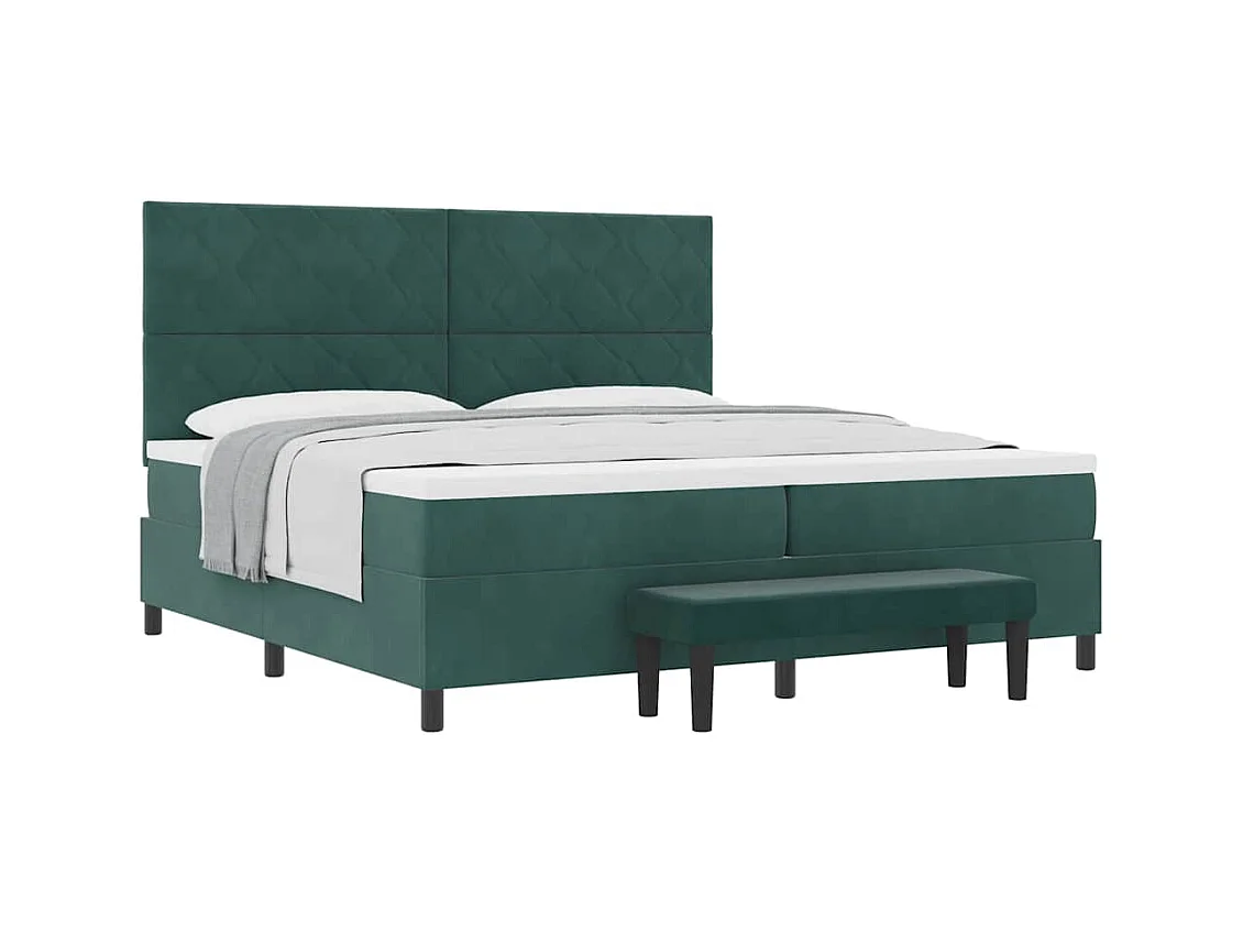Cadre de lit avec matelas Vert foncé 200 x 200 cm Velours