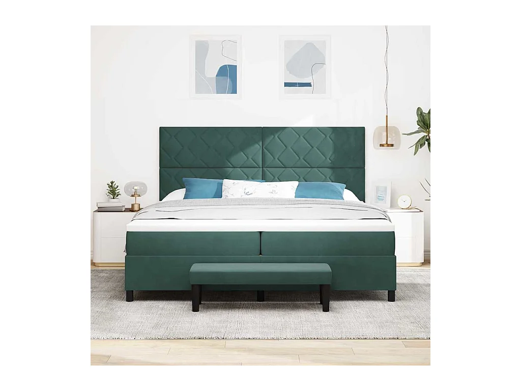 Cadre de lit avec matelas Vert foncé 200 x 200 cm Velours