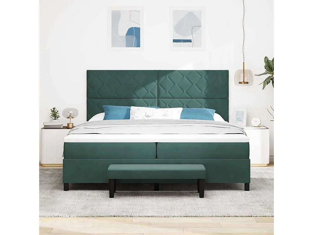 Cadre de lit avec matelas Vert foncé 200 x 200 cm Velours
