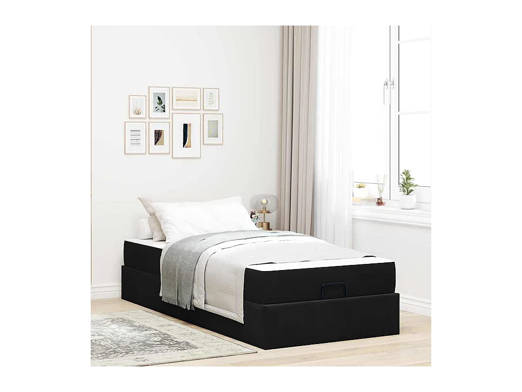 Cadre de lit avec matelas Noir 90 x 190 cm Velours