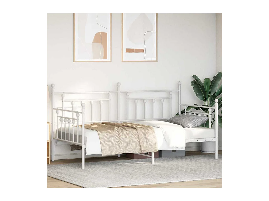 Cadre de lit de jour avec tête de lit Blanc 107 x 203 cm Acier
