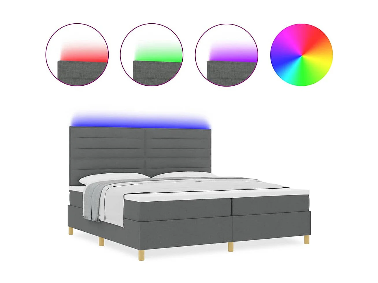 Cadre de lit avec matelas Gris foncé 200 x 200 cm tissu