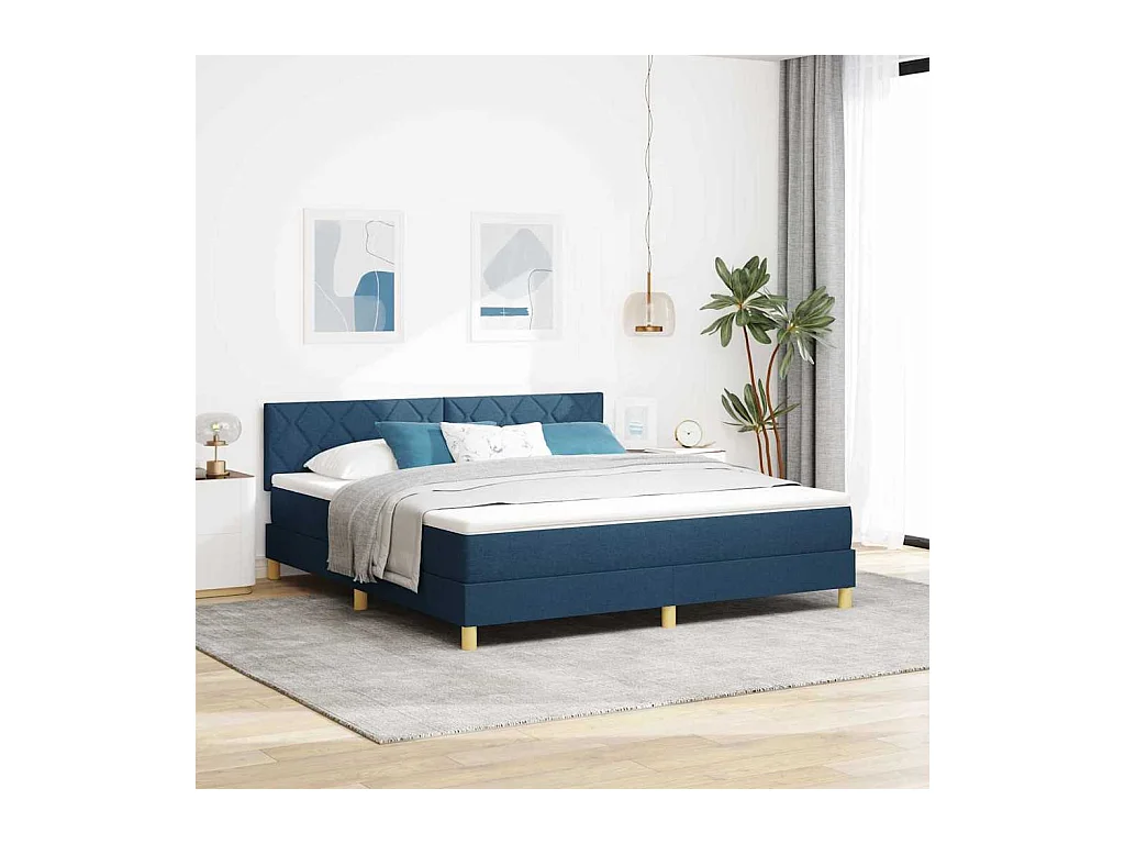 Cadre de lit avec matelas Bleu 180 x 200 cm tissu