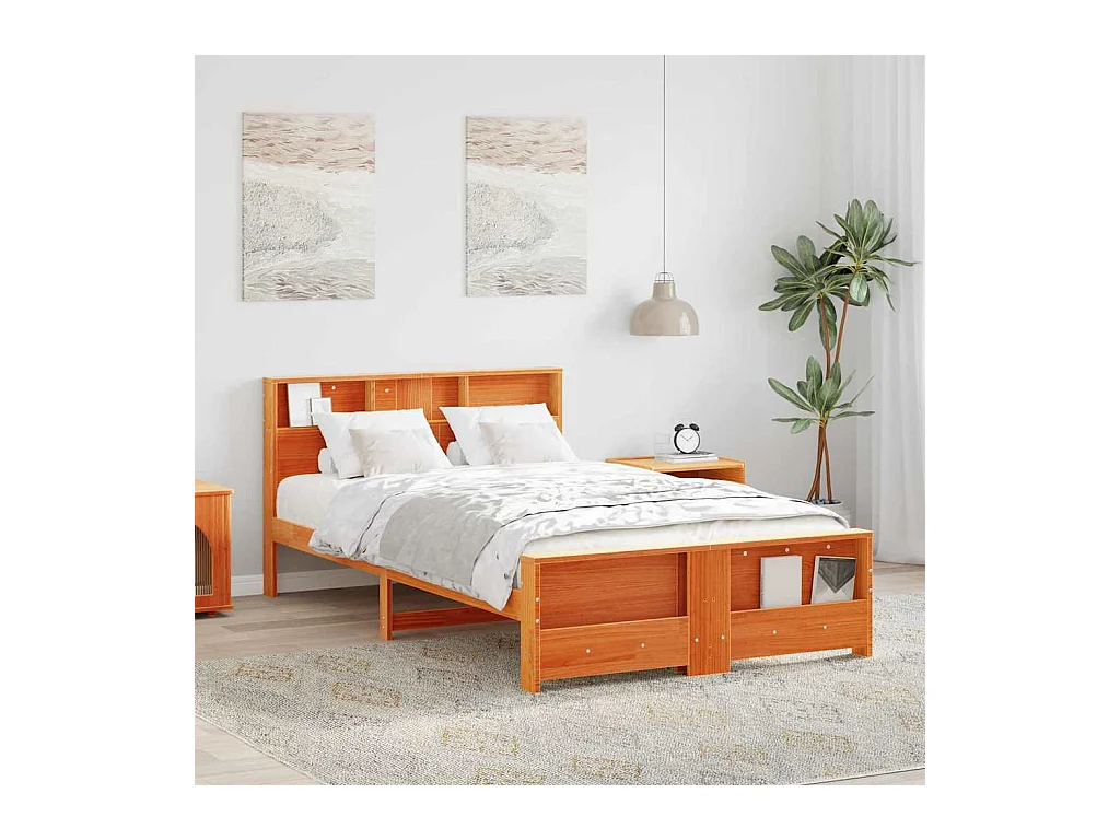 Cadre de lit Marron cire 135 x 190 cm Bois massif en pin