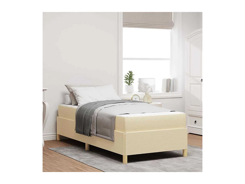 Cadre de lit avec matelas Blanc et crème 100 x 200 cm tissu