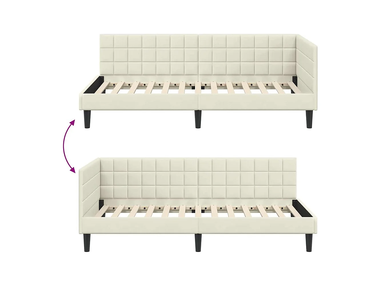 Cadre de lit d'angle Crème 100 x 200 cm Velours