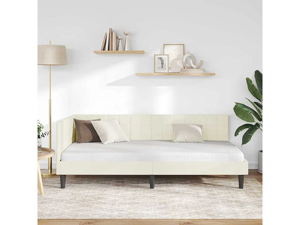 Cadre de lit d'angle Crème 100 x 200 cm Velours